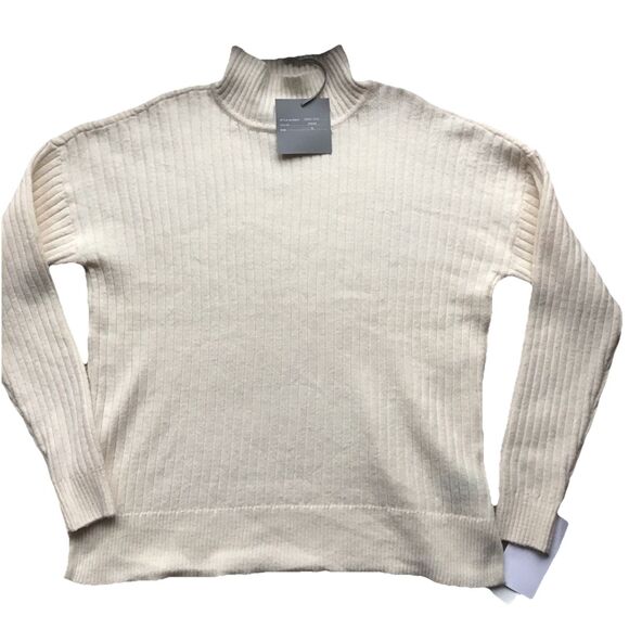 Marled Women's Sweater Ivory Ribbed Knit Fuzzy Mock Neck Cozy Soft Sz S Classic - Picture 2 of 6